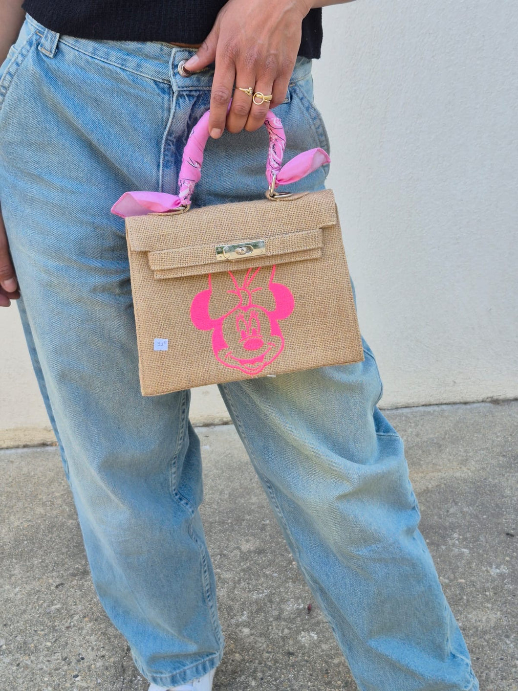 Sac à main Mickey en toile de jute