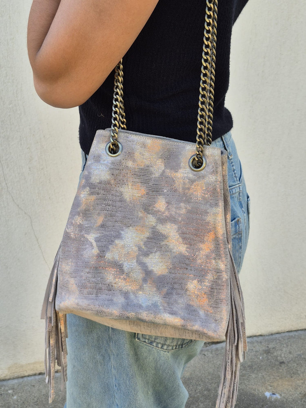 Sac en cuir et  daim vieux rose