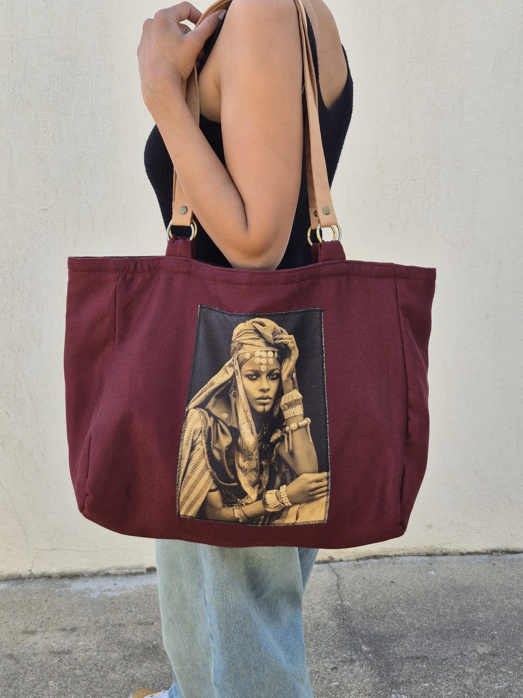 Sac en coton velours et cuir