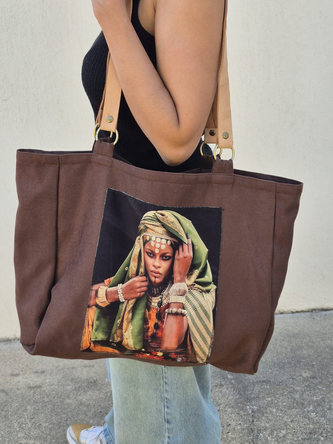 Sac en coton velours et cuir