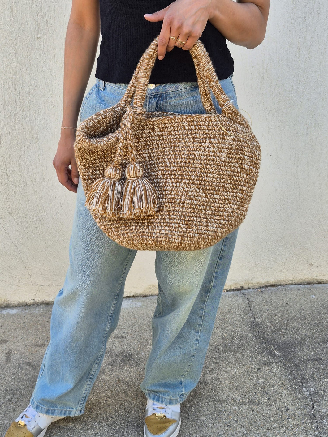 Sac en laine chiné camel et crème
