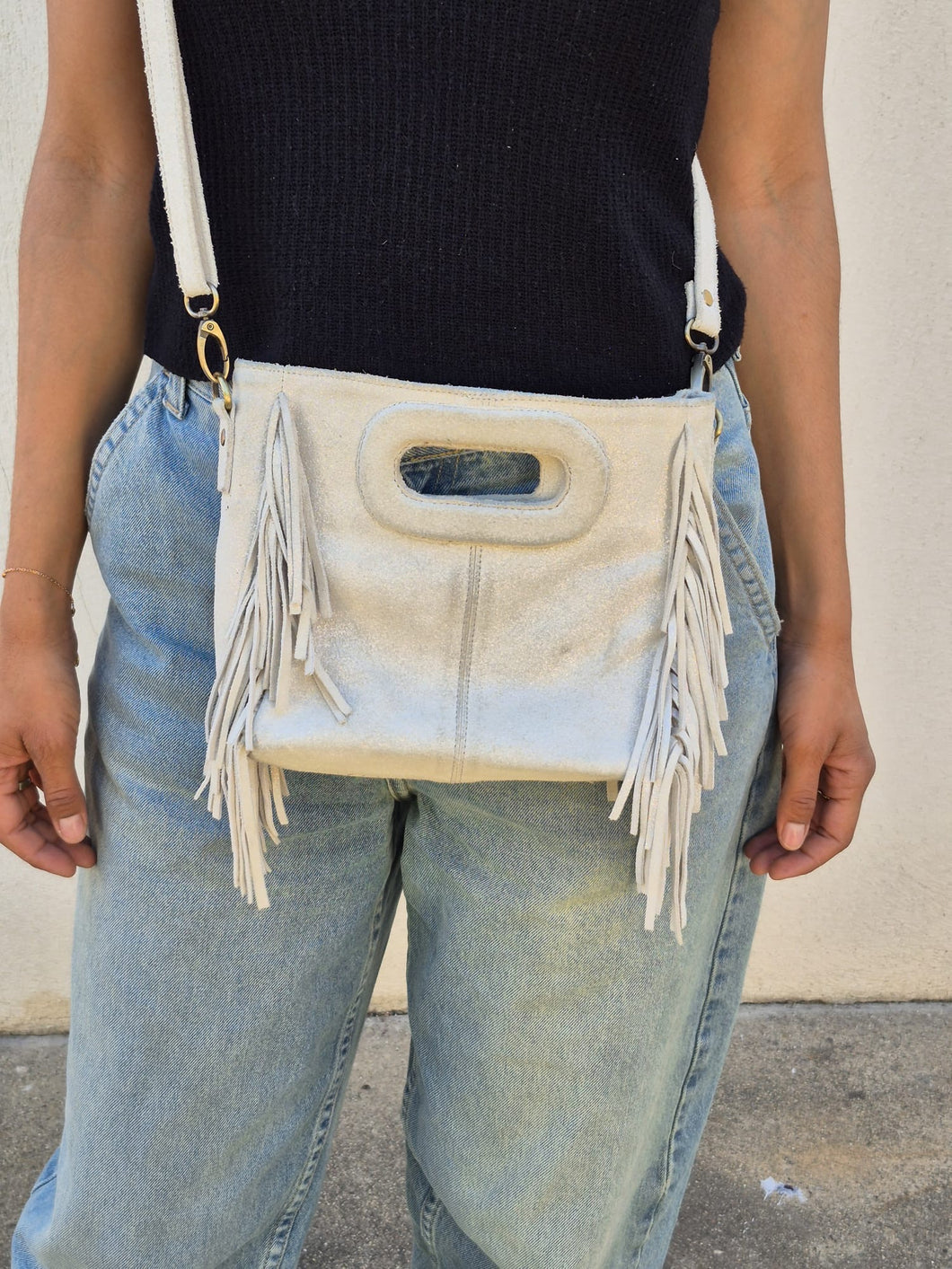 Sac en daim gris clair pailleté