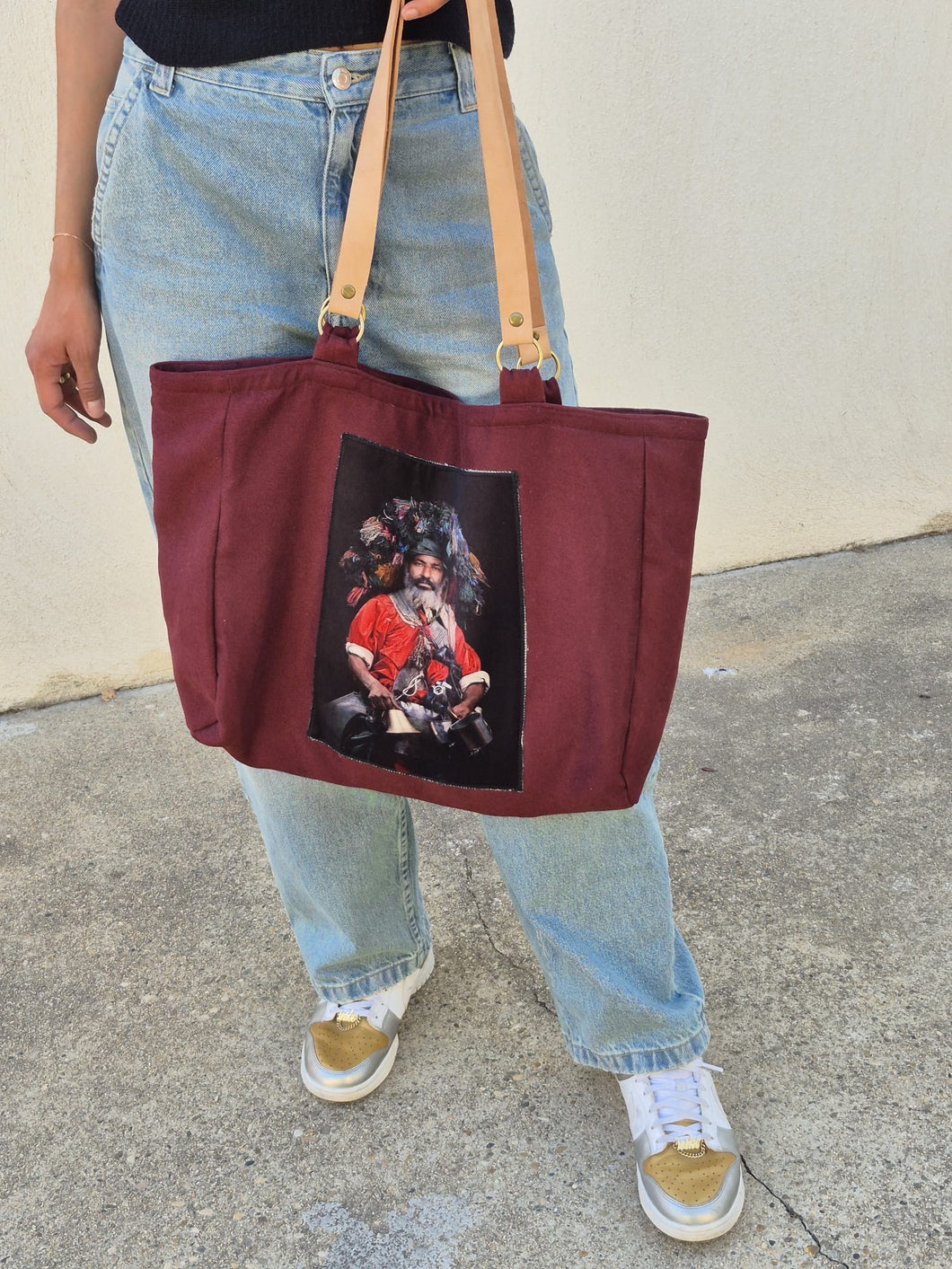 Sac en coton velours et cuir