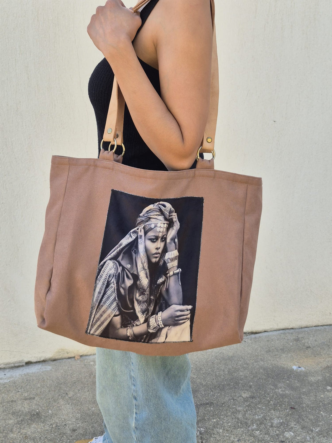 Sac en coton velours et cuir