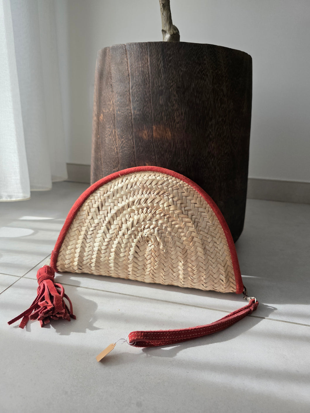🧡 Pochette demi-lune – Bordure terracotta