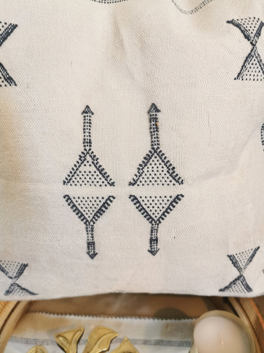 Housse coussin sabra crème et bleu gris