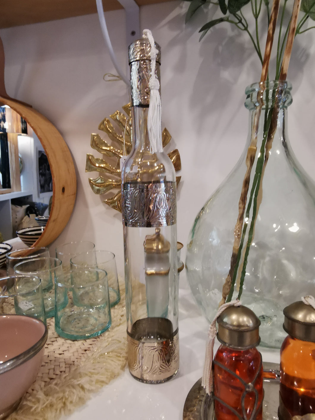 Bouteille verre motif argent