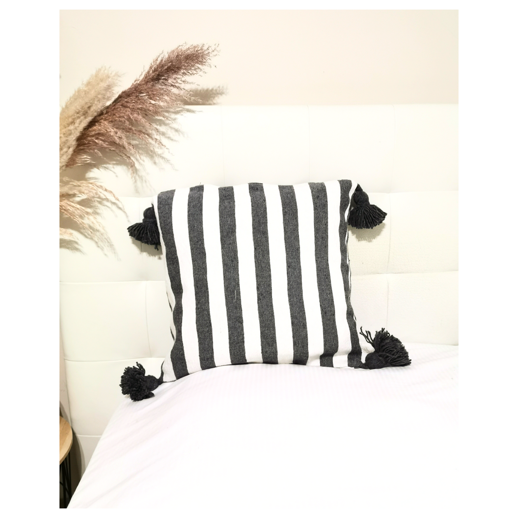 Housse de Coussin rayés gris